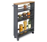 bomoe carrito auxiliar con ruedas Hylla 50x79x15 cm - Mueble auxiliar para almacenaje - Verdulero o mesa auxiliar con 2 ruedas, 2 piés, 3 compartimentos y superficie de madera FSC® Antracita con roble