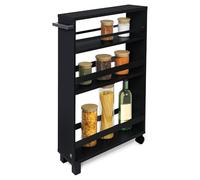 bomoe Carrito Auxiliar con Ruedas Hylla 50x79x15 cm - Mueble Auxiliar para almacenaje - Verdulero o Mesa Auxiliar con 2 Ruedas, 2 piés, 3 Compartimentos y Superficie de Madera FSC® Negro