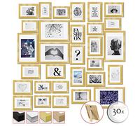 bomoe Emotion Juego de Marcos de Fotos 30 Piezas 10x 10x15 cm, 15x 13x18 cm, 5x 20x30 cm Collage con Paspartú - Decoración Mural Marcos de Fotos de Madera y Cristal de Plástico - Marco Fotos Dorado
