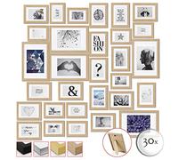 bomoe Emotion Juego de Marcos de Fotos 30 Piezas 10x 10x15 cm, 15x 13x18 cm, 5x 20x30 cm Collage con Paspartú - Decoración Mural Marcos de Fotos de Madera y Cristal de Plástico - Marco Fotos Roble
