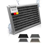 bomoe Felpudo de Aluminio Antideslizante antióxido Resistente | 50x80cm gris azulado metalizado plata exteriores interiores entrada ancha Intemperie puerta alfombra casa exterior AluGant
