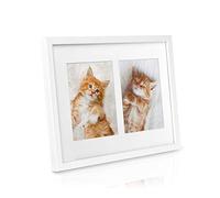 bomoe Galeria Marco de Fotos Multi para 2 Fotos con 13x18cm - Marcos de Fotos de Madera para Pared y Mesa como Decoración Mural para Colages de Fotos con el Tamaño 37,5x30x2,5 cm - Blanco