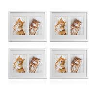 bomoe Galeria Set de 4 Marcos de Fotos para 2 Fotos 13x18 cm - Marcos de Fotos Múltiple para Collage Fotos Decoración Mural con Paspartú - Marcos Fotos Blanco de Madera y Cristal de Plástico