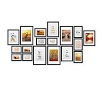 bomoe Juego de Marcos de Fotos 18 Piezas con Paspartú de Madera Cristal | 6x10x15cm 4x13x18cm 4x18x24cm 4x20x30cm negro de Plástico Decoración Mural pared set collage Passion
