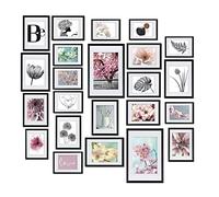 bomoe Juego de Marcos de Fotos 24 Piezas con Paspartú de Madera cristal | 10x10x15cm 8x13x18cm 4x15x20cm 2x20x30cm negro de plástico decoración mural Marco collage pared decorativos multiple Blossom