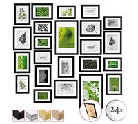bomoe Juego de Marcos de Fotos 24 Piezas con Paspartú de Madera Cristal | 10x10x15cm 8x13x18cm 4x15x20cm 2x20x30cm negro de Plástico Decoración Mural Marco fotomontaje pared set collage Nature