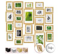 bomoe Juego de Marcos de Fotos 24 Piezas con Paspartú de Madera Cristal | 10x10x15cm 8x13x18cm 4x15x20cm 2x20x30cm dorado cristal de plástico mural Decoración Marco pared collage Nature