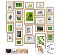 bomoe Nature Juego de Marcos de Fotos 24 Piezas 10x 10,5x15 cm, 8x 13x18 cm, 4x 15x20 cm, 2x 20x30 cm con Paspartú - Decoración Mural Marcos Fotos de Madera y Cristal de Plástico - Marco Fotos Roble