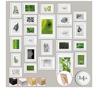 bomoe Nature Juego de Marcos de Fotos 24 Piezas 10x 10x15 cm, 8x 13x18 cm, 4x 15x20 cm, 2x 20x30 cm con Paspartú - Decoración Mural Marcos Fotos de Madera y Cristal de Plástico - Marco Fotos Blanco