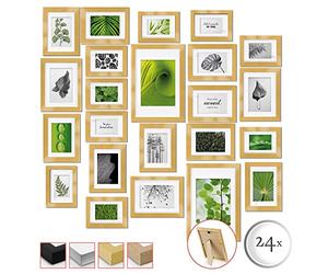 bomoe Nature Juego de Marcos de Fotos 24 Piezas 10x 10x15 cm, 8x 13x18 cm, 4x 15x20 cm, 2x 20x30 cm con Paspartú - Decoración Mural Marcos Fotos de Madera y Cristal de Plástico - Marco Fotos Dorado