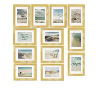 bomoe Ocean Juego de Marcos de Fotos 12 Piezas 12x 13x18 cm con Paspartú - Decoración Mural Marcos Fotos Dorado de Madera y Cristal de Plástico