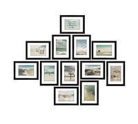 bomoe Ocean Juego de Marcos de Fotos 12 Piezas 12x 13x18 cm con Paspartú - Decoración Mural Marcos Fotos Negro de Madera y Cristal de Plástico