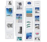 bomoe Paradise Juego de 18 Marcos de Fotos 6x 10x15 cm, 4x 13x18 cm, 4x 18x24 cm, 4x 20x30 cm - Decoración Mural Marcos de Fotos para Pared - Marcos Fotos Blanco de Plástico y Cristal de Plástico