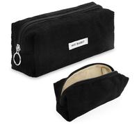 Bomtop Estuche de tela de pana para lápices, elegante organizador de artículos de papelería, estuche portátil, ideal para la escuela o la oficina, Negro , No