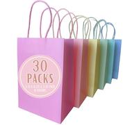 Bon et Beau Bolsas de regalo de papel arcoíris pastel, 30 paquetes, 6 colores surtidos, 5.9 x 8.25 x 3.15 pulgadas, pequeñas bolsas de papel kraft con asas, perfectas para cumpleaños, baby showers