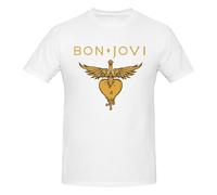 Bon Music Jovi - Camiseta de manga corta para hombre, cuello redondo, ajuste clásico, casual, deportiva, elástica, color negro, blanco, 46