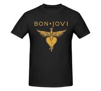 Bon Music Jovi - Camiseta de manga corta para hombre, cuello redondo, ajuste clásico, casual, deportiva, elástica, color negro, Negro, 42
