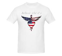 Bon Music Jovi - Camiseta de manga corta para hombre, cuello redondo, ajuste clásico, casual, deportiva, elástica, color negro, blanco, 50