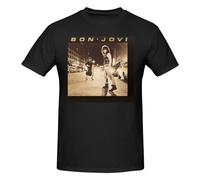 Bon Music Jovi - Camiseta de manga corta para hombre, cuello redondo, ajuste clásico, casual, deportiva, elástica, color negro, Negro, 46