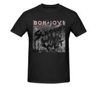 Bon Music Jovi - Camiseta de manga corta para hombre, cuello redondo, ajuste clásico, casual, deportiva, elástica, color negro, Negro, 54