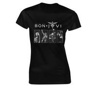 Bon Music Jovi - Camiseta de manga corta para mujer, cuello redondo, ajuste clásico, casual, deportiva, elástica, color negro, Negro, 42