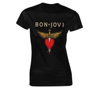 Bon Music Jovi - Camiseta de manga corta para mujer, cuello redondo, ajuste clásico, casual, deportiva, elástica, color negro, Negro, 42