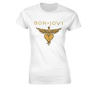 Bon Music Jovi - Camiseta de manga corta para mujer, cuello redondo, ajuste clásico, casual, deportiva, elástica, color negro, blanco, 46