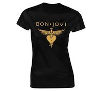 Bon Music Jovi - Camiseta de manga corta para mujer, cuello redondo, ajuste clásico, casual, deportiva, elástica, color negro, Negro, 42