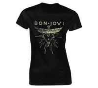 Bon Music Jovi - Camiseta de manga corta para mujer, cuello redondo, ajuste clásico, casual, deportiva, elástica, color negro, Negro, 42