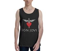 Bon Music Jovi - Camiseta sin mangas para hombre, cuello redondo, informal, deportiva, elástica, Negro, 46