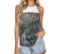 Bon Music Jovi - Camiseta sin mangas para mujer, cuello redondo, informal, deportiva, elástica, Negro, 46