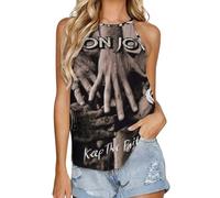 Bon Music Jovi - Camiseta sin mangas para mujer, cuello redondo, informal, deportiva, elástica, Negro, M