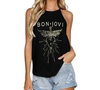 Bon Music Jovi - Camiseta sin mangas para mujer, cuello redondo, informal, deportiva, elástica, Negro, M