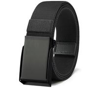 Bon4Extrao Cinturón Elástico de Tela para Hombre, Cinturón de Trabajo, Tejido de 38 mm, sin Agujeros, Color Negro, con Cierre Rápido, Ajustable