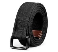 Bon4Extrao Cinturones de Tela para Hombre sin Agujeros, Doble Anillo Cavas Cinturón de Tela para Hombre, Cómodo, 38 mm, para Trabajo, Deporte y Ocio Viajes, Negro