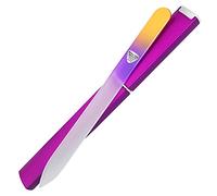 Bona Fide Beauty Lima de uñas de cristal checo con funda, lima de uñas de cristal dorado violeta para uñas naturales