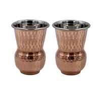 bona fide martillado exterior cobre interior niquelado Tumbler Moscú Mule tazas de cobre puro vaso de cobre para mule cóctel bebidas blandas hecho a mano Set de 2 (450) ml 15 oz