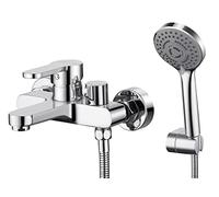 BONADE Grifo de bañera con 3 tipos de chorro, grifo monomando para bañera con manguera y soporte de pared, juego de ducha para baño (cromado)