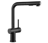 BONADE Grifo de cocina con ducha extensible, alta presión, color negro con dos tipos de chorro de agua, grifo mezclador de cocina giratorio 360°, forma L, grifo de cocina de acero inoxidable
