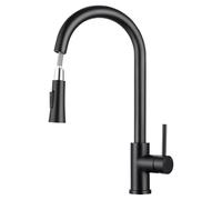 BONADE Grifo de cocina negro, giratorio 360°, grifo de cocina con ducha extensible, arco alto, grifo mezclador de cocina con ducha, 2 modos, monomando de acero inoxidable 304