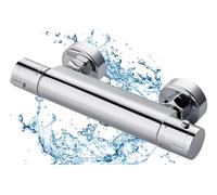 BONADE Grifo de ducha con termostato, grifo mezclador de pared con botón de seguridad de 38 °C, cromo termostático, termostato redondo para baño, bañera