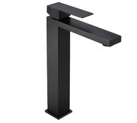 BONADE Grifo Lavabo Monomando Negro Mate Alto, Grifo Baño Lavabo Negro Caño Alto de 24cm para Lavabo Sobre Encimera, Grifos para Lavabos de Baño de Acero Inoxidable 304, Grifo Monomando Lavabo