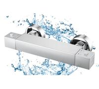 BONADE Grifo termostatico ducha, grifo mezclador de ducha de superficie con botón de seguridad de 38°C, grifo mezclador termostático de ducha de latón para baño, cromo