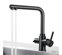 BONADE Grifos Cocina Fregadero, Grifo Osmosis 3 Vías con 2 Salidas, Grifo de Cocina para Agua Potable con Palanca Doble, Giratorio de 360°, Grifo de Cocina 3 Vías Osmosis con Palanca Doble, Negro Mate
