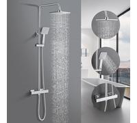 BONADE Sistema de Ducha Con Termostato - Lluvia y Grifo de Acero Inoxidable - Juego Completo Con Barras Ajustables 81-117 cm - Cromo