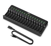 BONAI Cargador de Batería de 16 Ranuras, Caragdor de Pilas para Recargables AA y AAA Ni-MH Ni-CD con Carga Inteligente e Independiente, Indicador Led, No se Incluyen Pilas - Negro