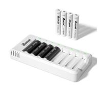 BONAI Cargador de Pilas Ni-MH Recargables con 4 Piezas 2800mAh AA y 4 Piezas 1100mAh AAA Ni-MH Baterías Recargables con Puerto USB