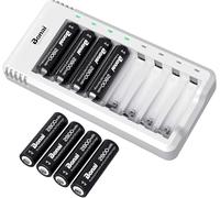 BONAI Cargador Pilas Recargables AA y AAA Inteligente LED 8 Ranuras Independiente Carga Rápida USB con 8 Unidades de AA 2800mAh Ni-MH Pilas Recargables