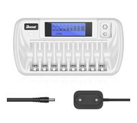 BONAI LCD Cargador de Pilas para AA AAA Ni-MH Ni-CD y 9V Pilas Recargables, 9 Slot Cargador de Pilas Inteligente Universal Función de Descarga con AC Adaptador