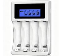 BONAI LCD Cargador Pilas Recargables de AA AAA Ni-MH, 4 Ranuras Independientes, Universal Cargador Pilascon con Pantalla LCD (Puerto USB)